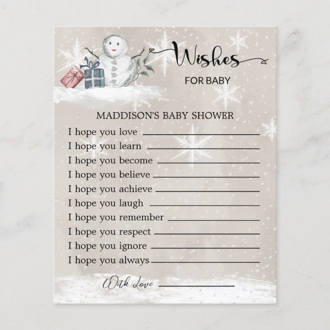 Snowman Baby Shower quiere tarjeta para bebé (Anverso)