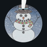 Snowman con BG - Ornamento acrílico<br><div class="desc">Snowman,  que parece ser un crochet con un fondo nevado.</div>