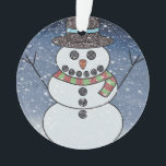 Snowman con BG - Ornamento acrílico<br><div class="desc">Snowman,  que parece ser un crochet con un fondo nevado.</div>