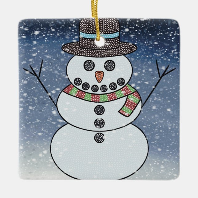 Snowman con BG - Ornamento cerámico (Anverso)
