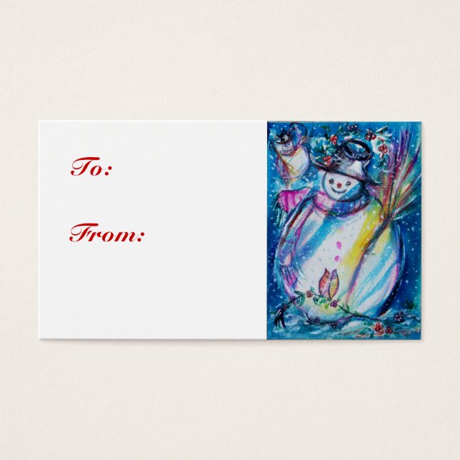 SNOWMAN CON OWL ,etiqueta de regalo (Frente)