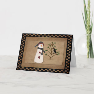 Snowman con tarjeta de Navidades de árbol