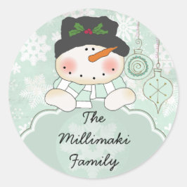 Snowman deja que nieva Pegatina de redondeo person