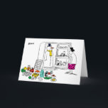 Snowman en nevera tarjeta de Navidad<br><div class="desc">Una mujer abre un frigorífico para descubrir que un hombre de nieve se ha instalado allí.</div>