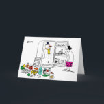 Snowman en nevera tarjeta de Navidad<br><div class="desc">Una mujer abre un frigorífico para descubrir que un hombre de nieve se ha instalado allí.</div>