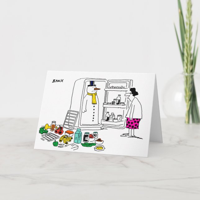 Snowman en nevera tarjeta de Navidad (Anverso)