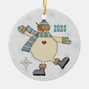 Snowman escarpado juega en el ornamento del sake d
