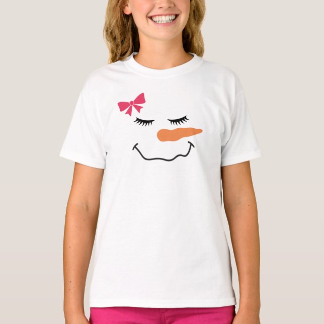 Snowman Face sonríe Cinta rosa Camiseta (Anverso)