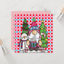 Snowman gnome Xmas Tree Holiday and Seasonal Cards