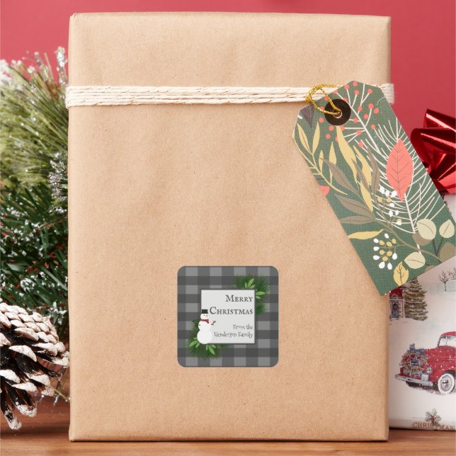 Snowman Gray Buffalo Plaid Pegatina (Vacaciones)