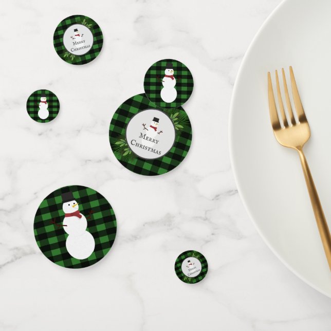 Snowman Green Buffalo Plaid Table Confetti (Grupo)