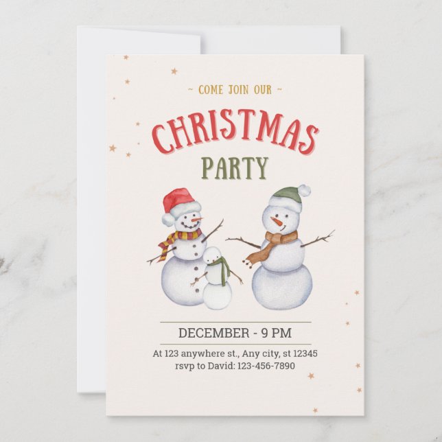 Snowman ilustró la invitación a la fiesta de Navid (Anverso)