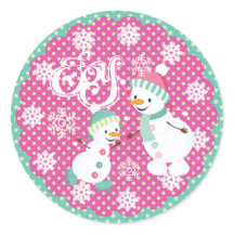 Snowman Joy Navidades Snowflakes Round Pegatina