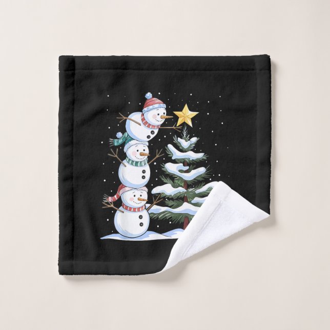Snowman Merry Christmas Santa Claus Tree Snow Fami (Toallita)
