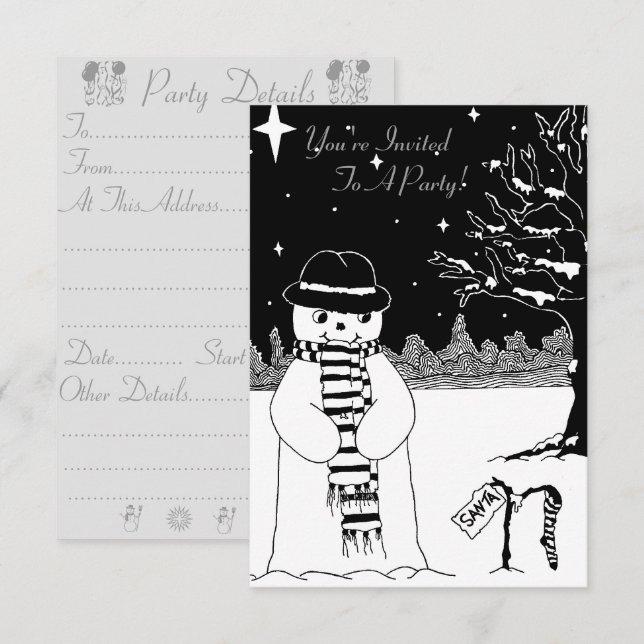 snowman monocromo con invitación de navidades de b (Anverso / Reverso)