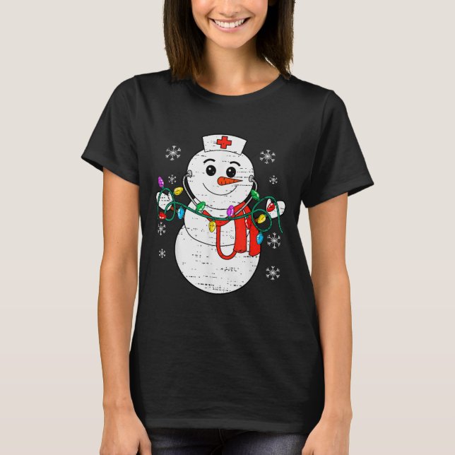Snowman Nurse Christmas Stethoscope Xmas Scrub Top (Anverso)