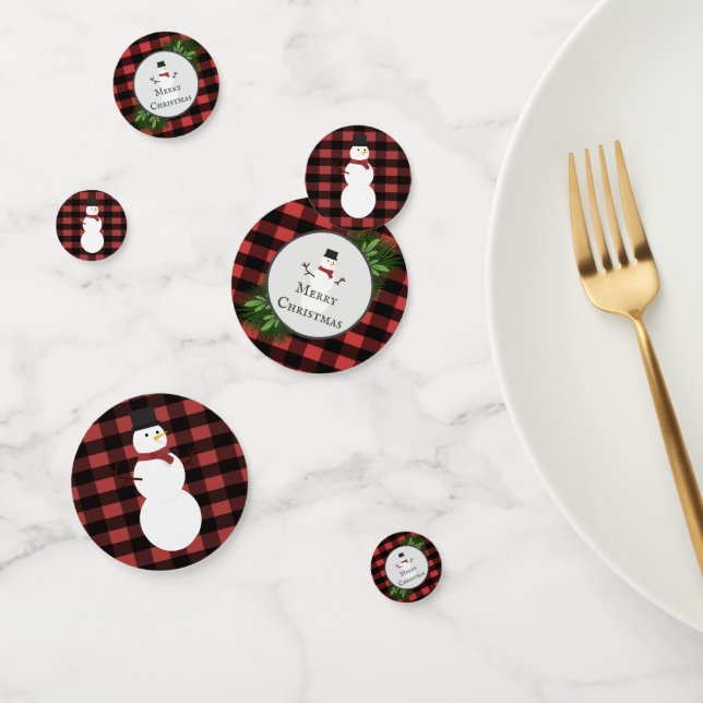 Snowman Red Buffalo Plaid Table Confetti (Grupo)