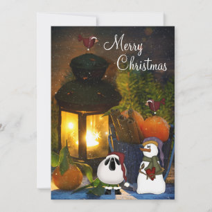 Snowman, Sheep y Birds Feliz Tarjeta de Navidad