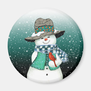 Snowman sonriente, cardenal en un imán de torment