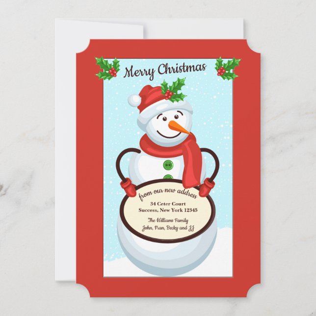Snowman sostiene tarjeta de vacaciones móvil de Ró (Anverso)