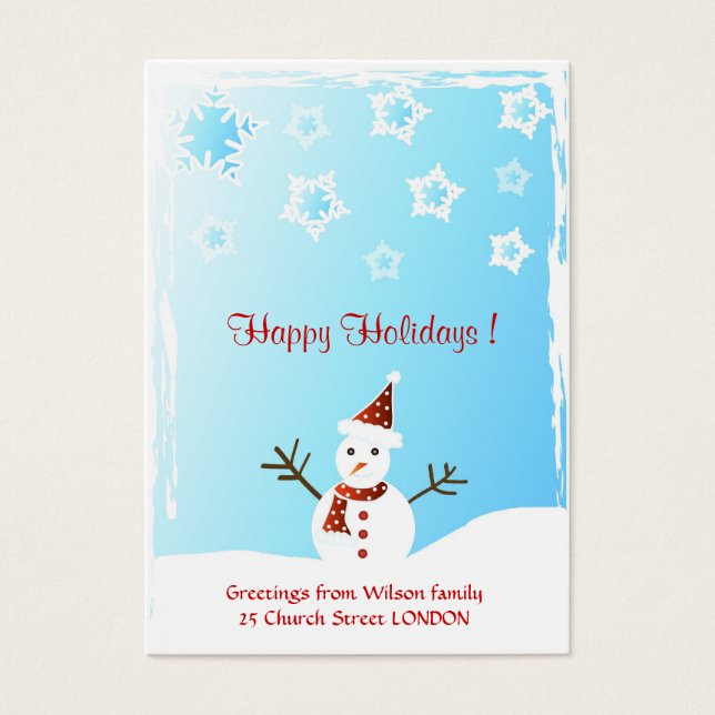 Snowman - Tarjeta de etiqueta de regalo (Frente)