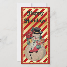 Snowman vintage con tarjeta plana de banda roja y 