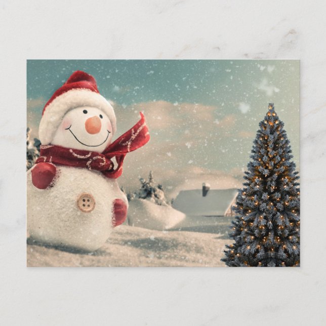 snowman vintage y postal de árbol de Navidad (Anverso)