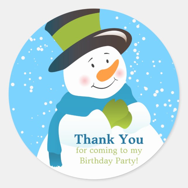 Snowman Winter Wonderland Boy Birthday Pegatina (Anverso)