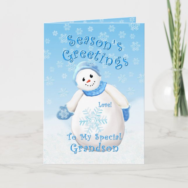 Snowman Wonderland para tarjeta de Navidades nieto (Anverso)