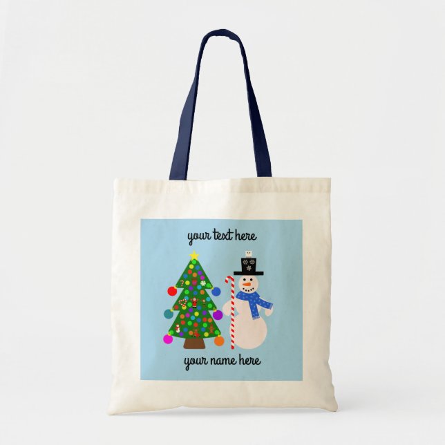 Snowman y árbol de Navidad #3 Bolsa de Tote (Frente)