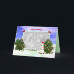 Snowman y árboles de Navidad foto<br><div class="desc">Un saludo navideño para una foto con las obras de arte de mi computadora de un muñeco de nieve decorando sus árboles de Navidad. El texto dice "¡Felices fiestas!</div>