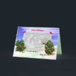 Snowman y árboles de Navidad foto<br><div class="desc">Un saludo navideño para una foto con las obras de arte de mi computadora de un muñeco de nieve decorando sus árboles de Navidad. El texto dice "¡Felices fiestas!</div>
