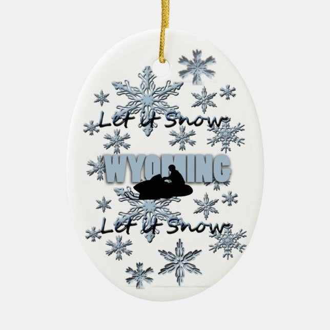 Snowmobile Let it Snow Wyoming Ornamento navideño (Frente)