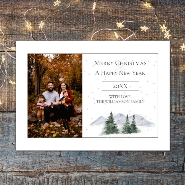 Snowowley Mountain Top | Tarjeta fotográfica blanc (White Snowy Mountain Top Holiday Photo Card)