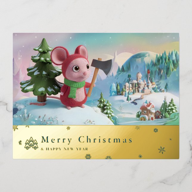 Snowy MOuntain MOuse Relieve metalizado postal G (Anverso)