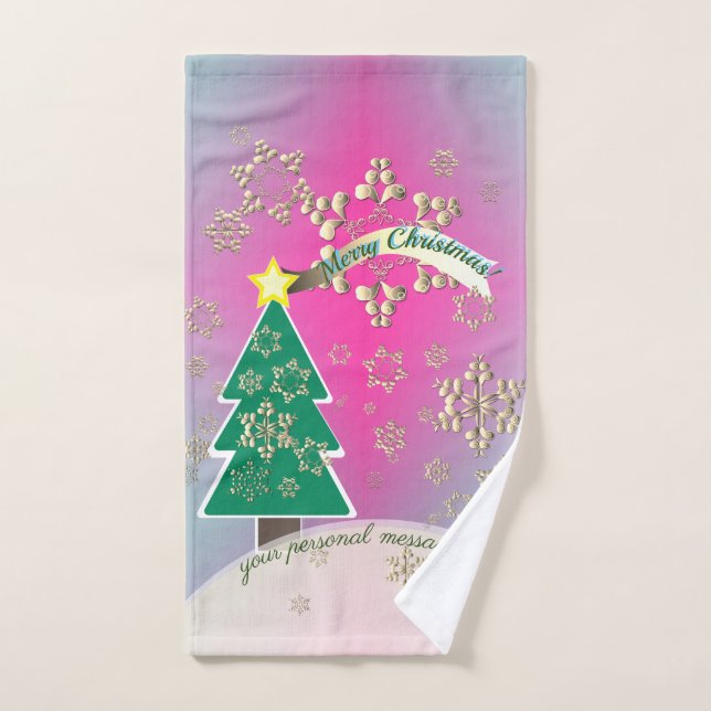 Snowy Purple Christmas Tree Scene (Toalla de mano)