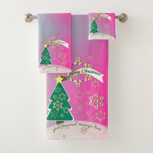 Snowy Purple Christmas Tree SceneTowel (In situ)