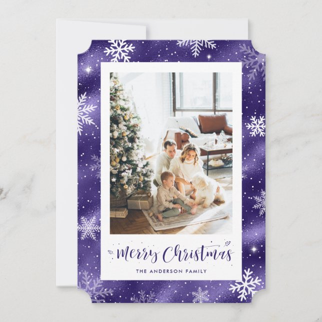 Snowy Purple Relieve metalizado foto Feliz Navidad (Anverso)