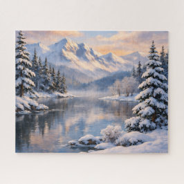 Snowy Winter Mountain Lake Reflection Puzzle