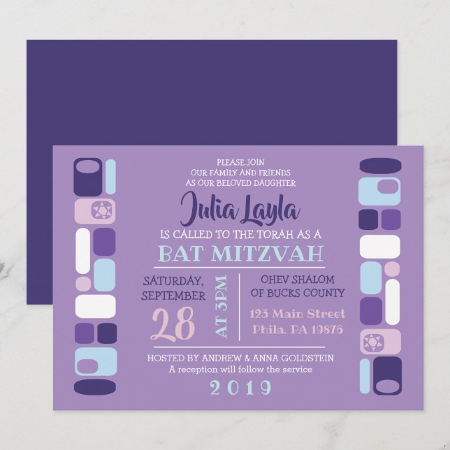 SO MOD Bat Mitzvah Invitación (Anverso / Reverso)