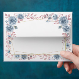 Sobre de boda floral azul polvoriento