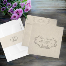 Sobre de boda minimalista vintage elegante