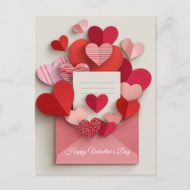 Sobre de Corazón Rosa Romántico Tarjeta del Día de (Anverso)