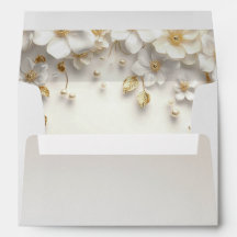 Sobre de hojas de oro florales blancas de marfil