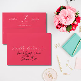 Sobre de invitación a la boda moderna rosada calie