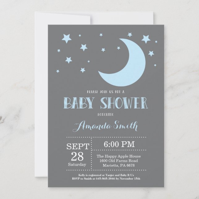 Sobre el azul de la invitación Baby Shower de Moon (Anverso)