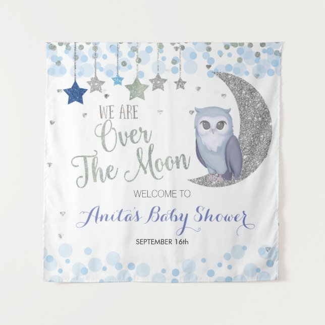 Sobre el tapiz de Baby Shower de la lechuza lunar (Anverso)