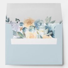 Sobre floral acuarela azul polvoriento 5x7