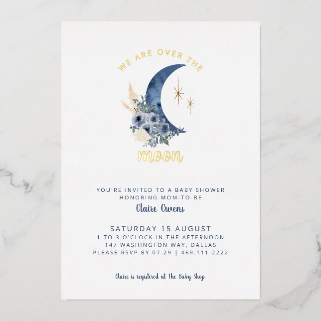 Sobre la invitación a Baby Shower por la luna (Anverso)