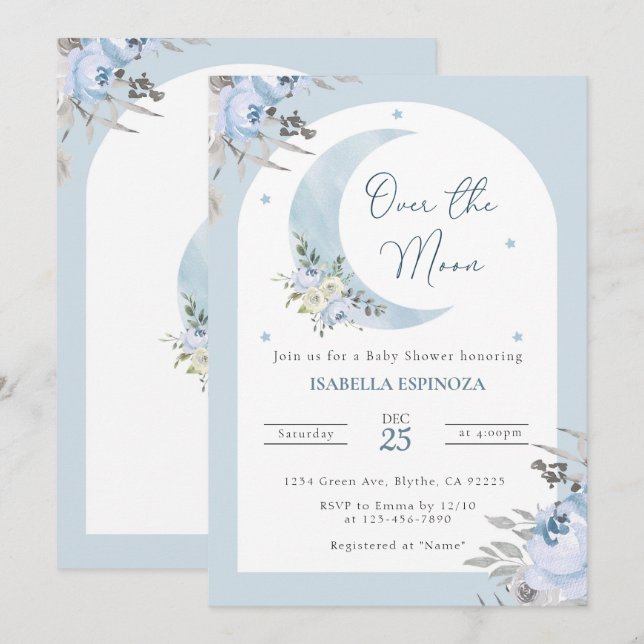 Sobre la invitación a Baby Shower por la luna (Anverso / Reverso)